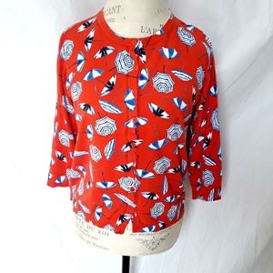Talbots Orange Cardigan with Blue Umbrellas Large
